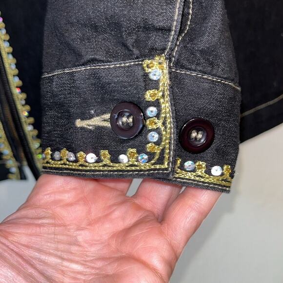 Vintage Victor Costa denim jacket embellished gold thread shiny sequins beads - Picture 10 of 10